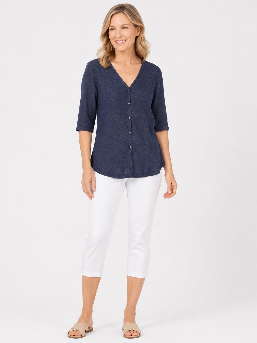 J Jill linen blouse cardigan size small Navy